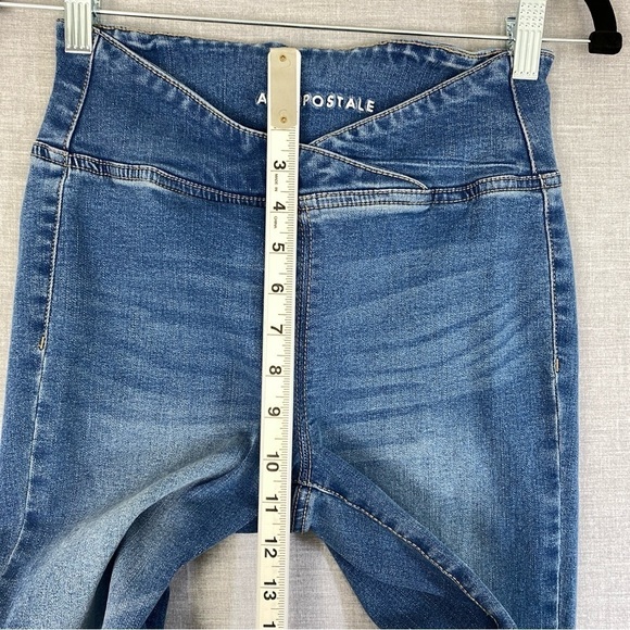 Aeropostale Pull on Flare Jeans Womens XS Medium Wash Blue Mid Rise Factory Fade - Picture 10 of 12